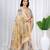 Womens elegant cream and blue  cotton silk saree with golden zari border, pallu with blouse