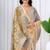Womens elegant cream and blue  cotton silk saree with golden zari border, pallu with blouse