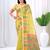 Womens elegant lemon green  cotton silk saree with golden zari border, pallu with blouse