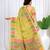 Womens elegant lemon green  cotton silk saree with golden zari border, pallu with blouse
