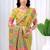 Womens elegant lemon green  cotton silk saree with golden zari border, pallu with blouse