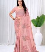 Womens elegant baby pink  cotton silk saree with golden zari border, pallu with blouse