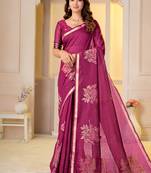 Womens elegant rani  cotton silk saree with golden zari border, pallu with blouse