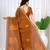 Womens elegant brown cotton silk saree with golden zari border, pallu with blouse