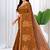 Womens elegant brown cotton silk saree with golden zari border, pallu with blouse