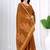 Womens elegant brown cotton silk saree with golden zari border, pallu with blouse