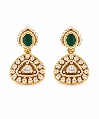 Gold plated emerald green kundan statement necklace set 4