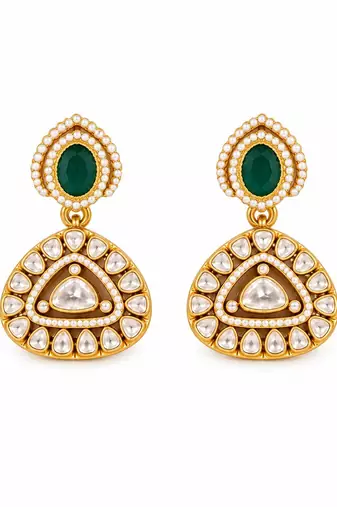 Gold plated emerald green kundan statement necklace set