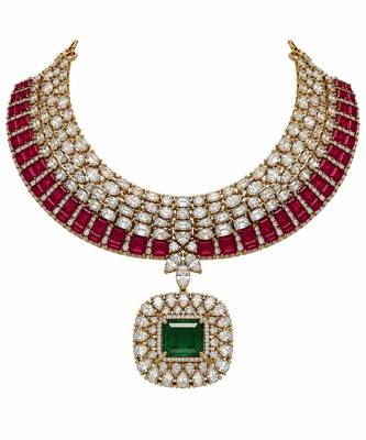 Ruby red and emerald green kundan statement necklace set 3