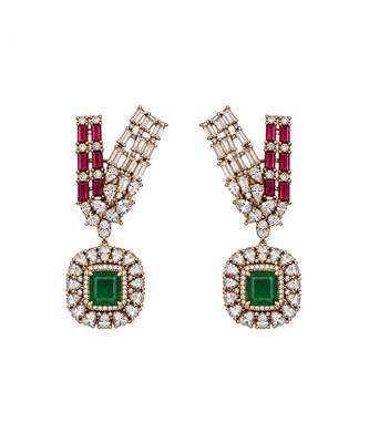 Ruby red and emerald green kundan statement necklace set 4