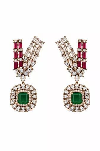 Ruby red and emerald green kundan statement necklace set