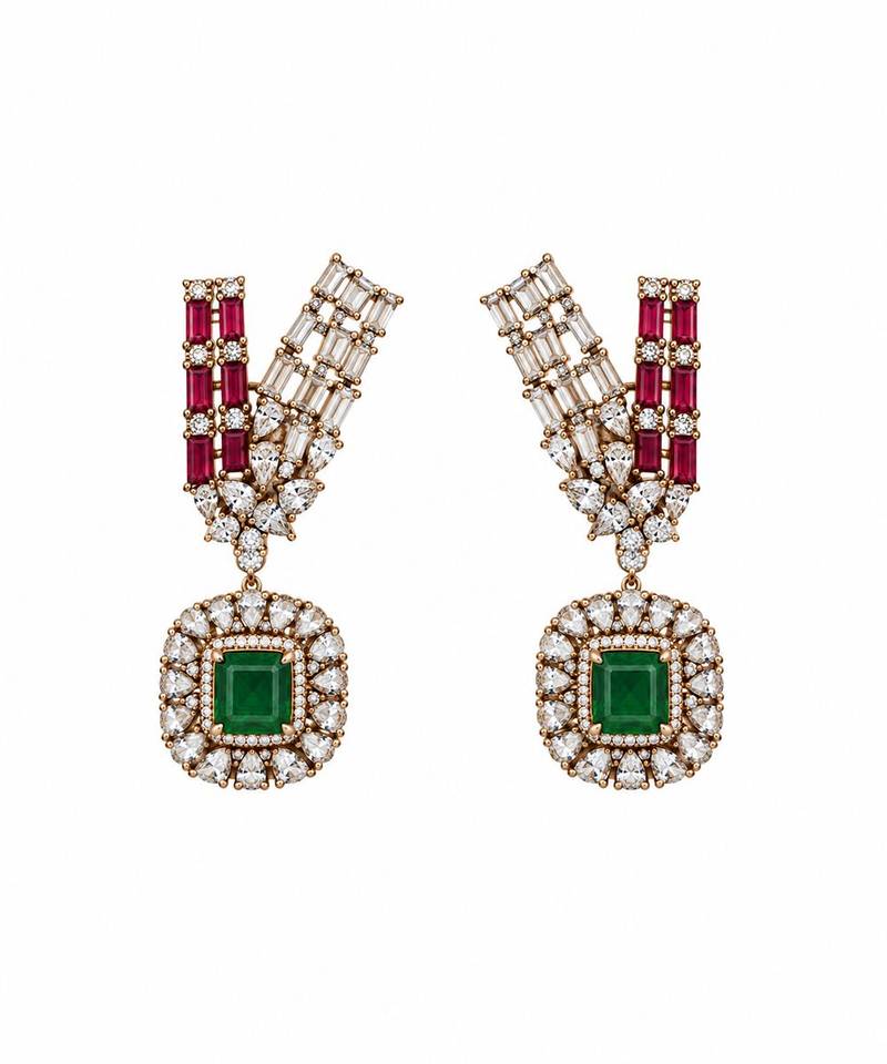 Ruby red and emerald green kundan statement necklace set