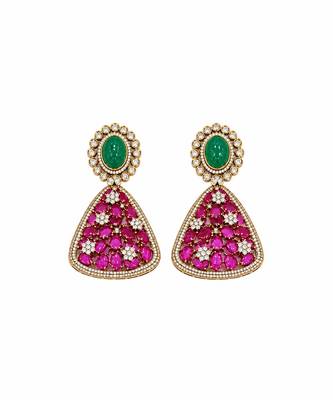 Ruby red and emerald  green polki necklace set 4