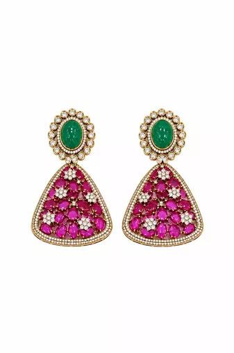 Ruby red and emerald  green polki necklace set