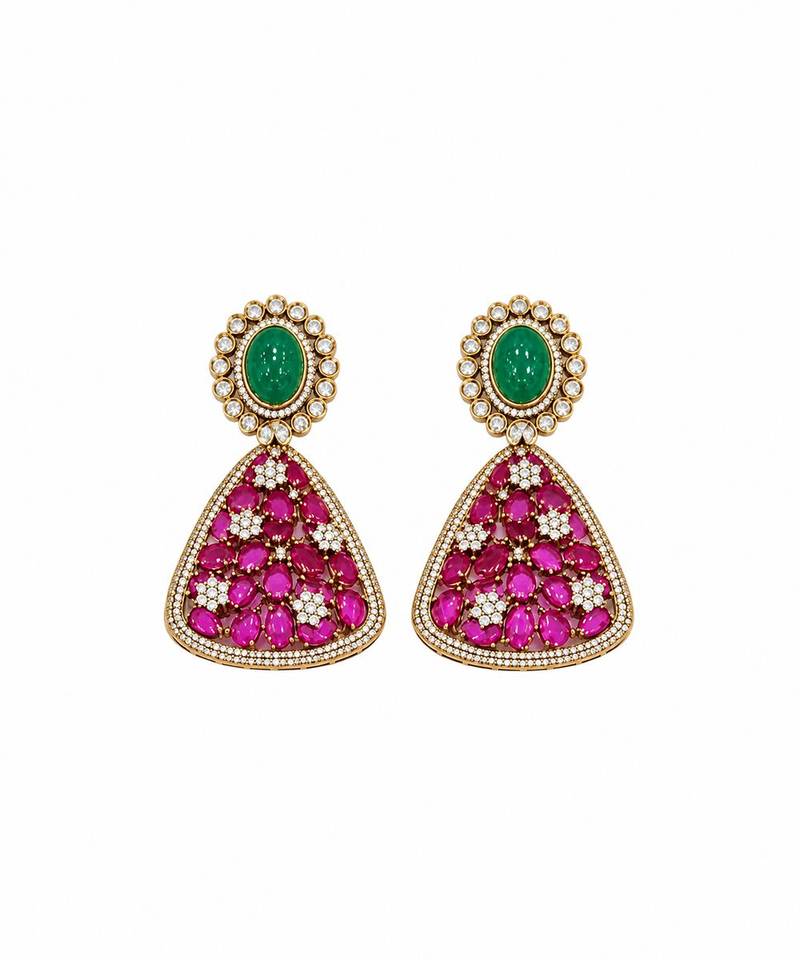 Ruby red and emerald  green polki necklace set