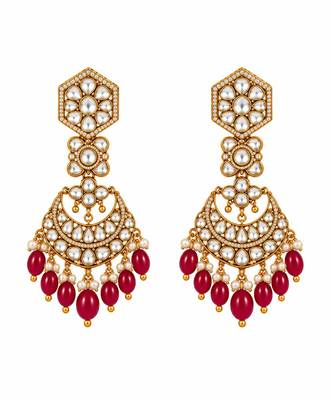 Gold plated ruby red kundan bridal necklace set with maang tikka 4