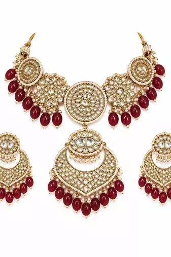 Gold plated kundan choker necklace set with chandbali earrings