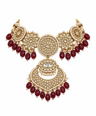 Gold plated kundan choker necklace set with chandbali earrings 3