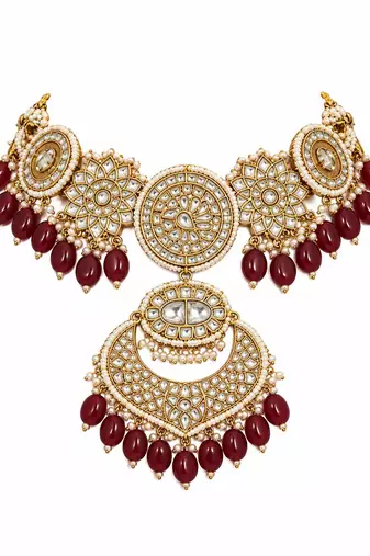 Gold plated kundan choker necklace set with chandbali earrings
