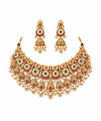 Antique gold plated kundan statement necklace set 2