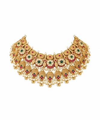 Antique gold plated kundan statement necklace set 3