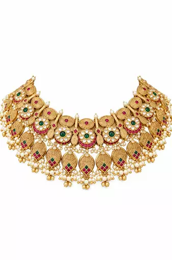 Antique gold plated kundan statement necklace set