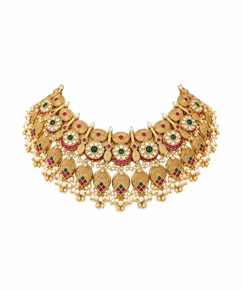 Antique gold plated kundan statement necklace set