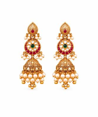 Antique gold plated kundan statement necklace set 4