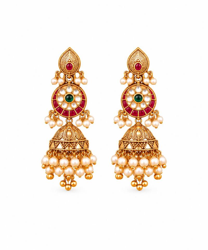 Antique gold plated kundan statement necklace set