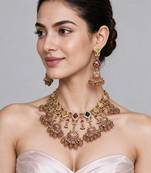 Gold plated multicolor kundan drop necklace set