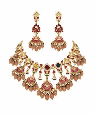 Gold plated multicolor kundan drop necklace set 2