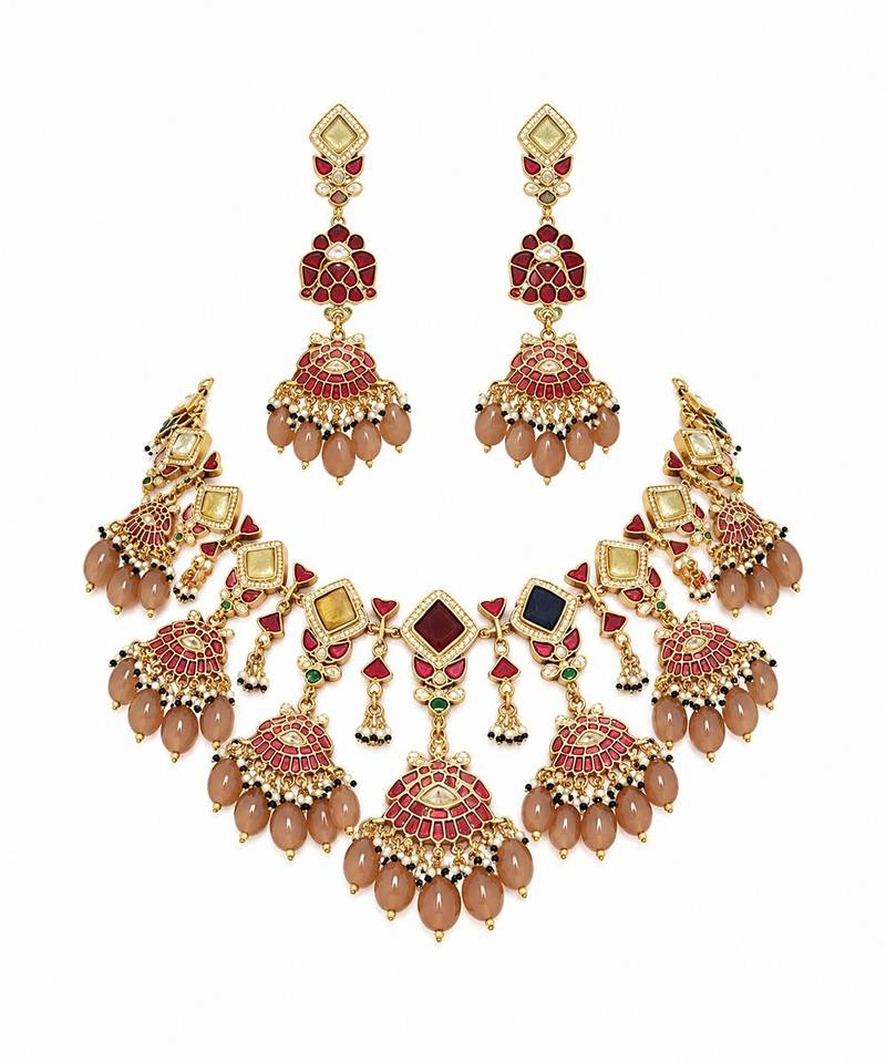 Gold plated multicolor kundan drop necklace set