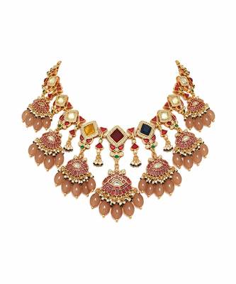 Gold plated multicolor kundan drop necklace set 3
