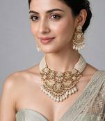 Gold plated pearl kundan layered statement necklace set
