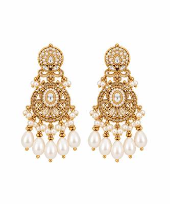 Gold plated pearl kundan layered statement necklace set 4