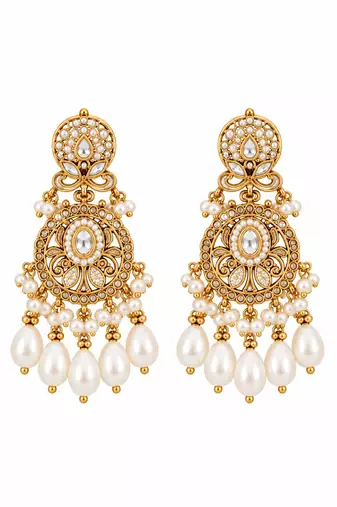 Gold plated pearl kundan layered statement necklace set