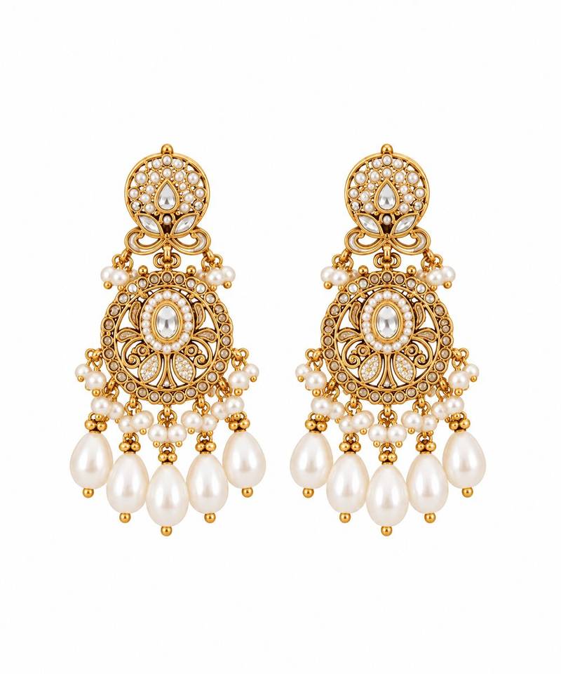 Gold plated pearl kundan layered statement necklace set