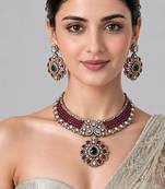 Gold plated ruby red moissanite statement necklace set
