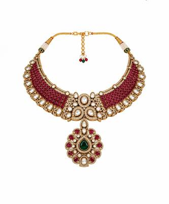 Gold plated ruby red moissanite statement necklace set 3
