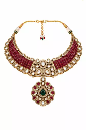 Gold plated ruby red moissanite statement necklace set