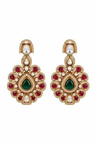 Gold plated ruby red moissanite statement necklace set