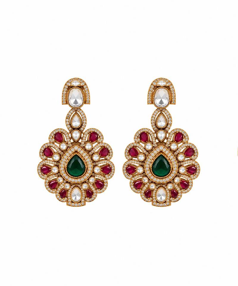 Gold plated ruby red moissanite statement necklace set