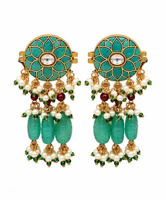 Gold plated turquoise blue floral beaded necklace set 5