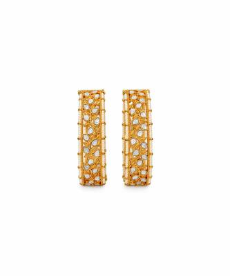 Gold plated kundan pearl leaf statement bangles 3