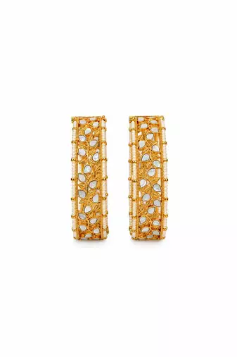 Gold plated kundan pearl leaf statement bangles