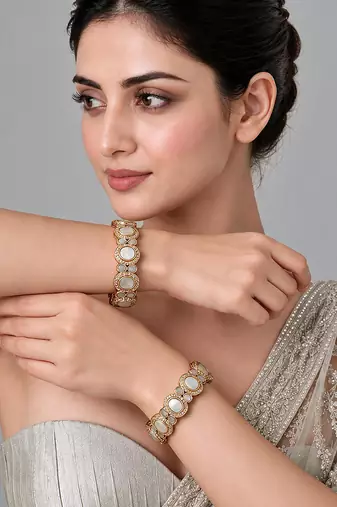 Gold plated pearl kundan halo statement bangles