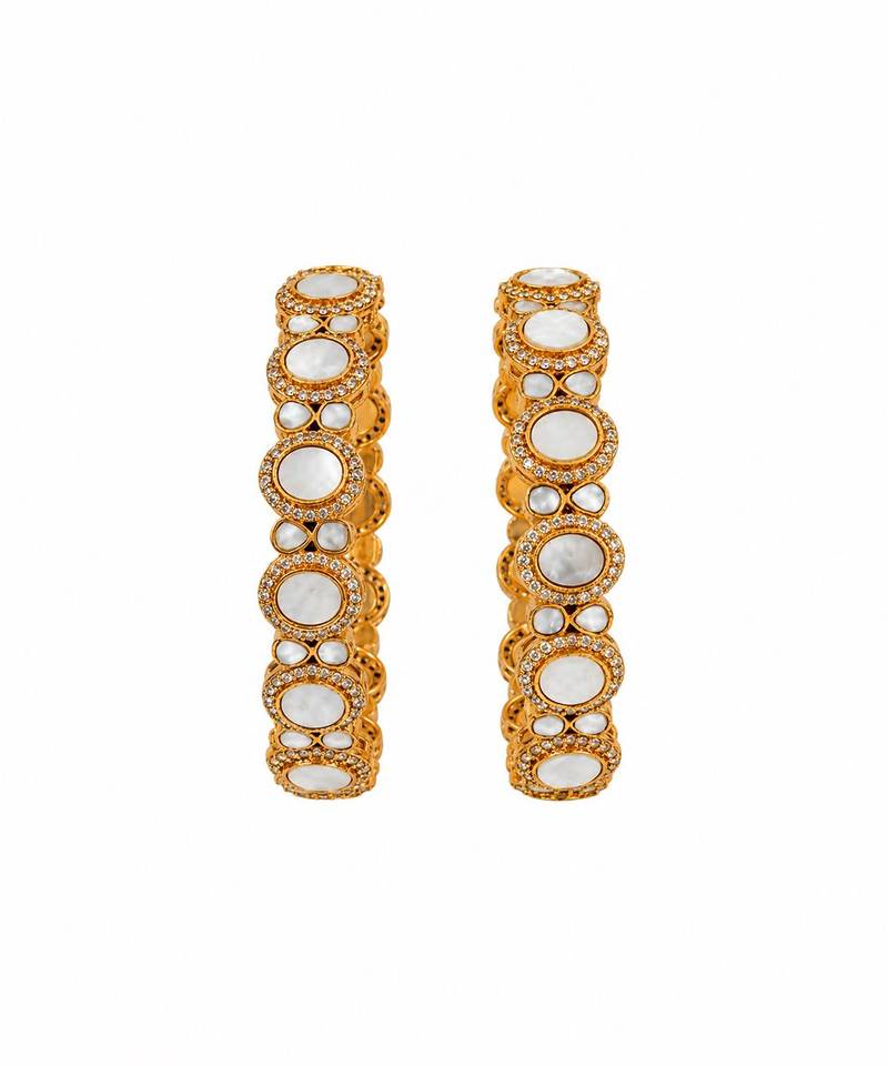 Gold plated pearl kundan halo statement bangles