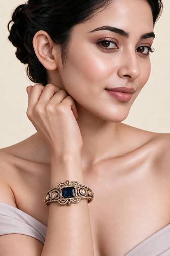 Gold plated sapphire stone statement kada