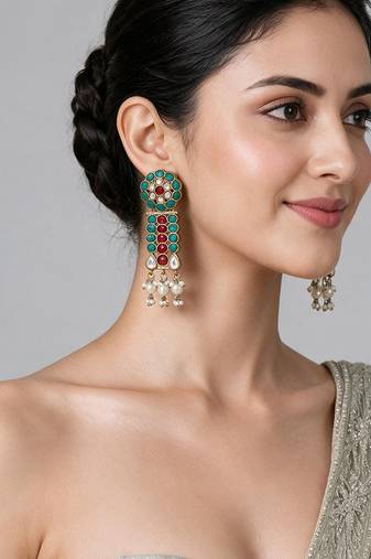 Gold plated multicolor stone drop earrings