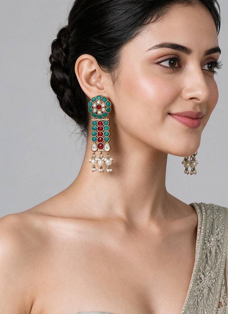 Gold plated multicolor stone drop earrings
